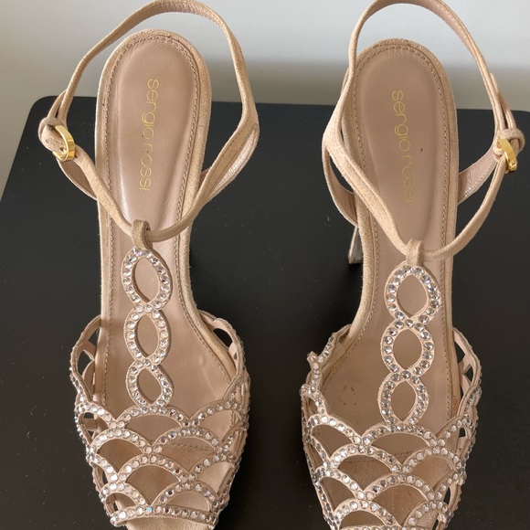 Sergio Rossi Suede and Crystal T Strap Heels Size 39 - Picture 8 of 11